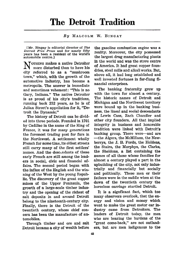 First page of The Detroit Tradition