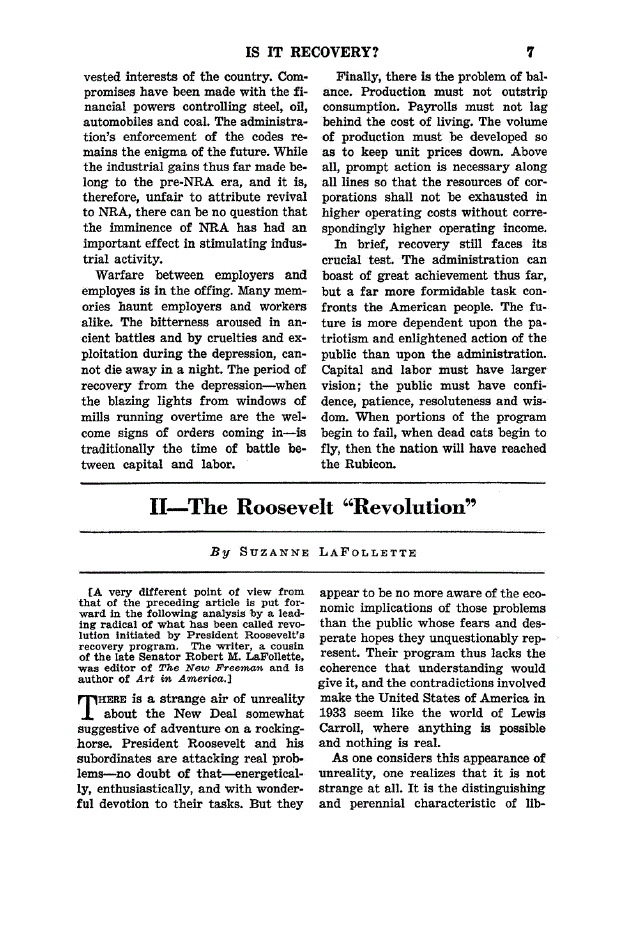 First page of II—The Roosevelt “Revolution”
