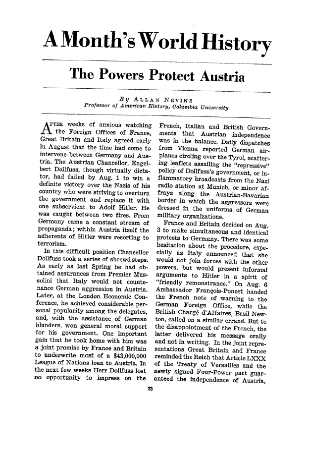 First page of A Month’s World History The Powers Protect Austria