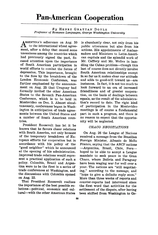 First page of Pan-American Cooperation