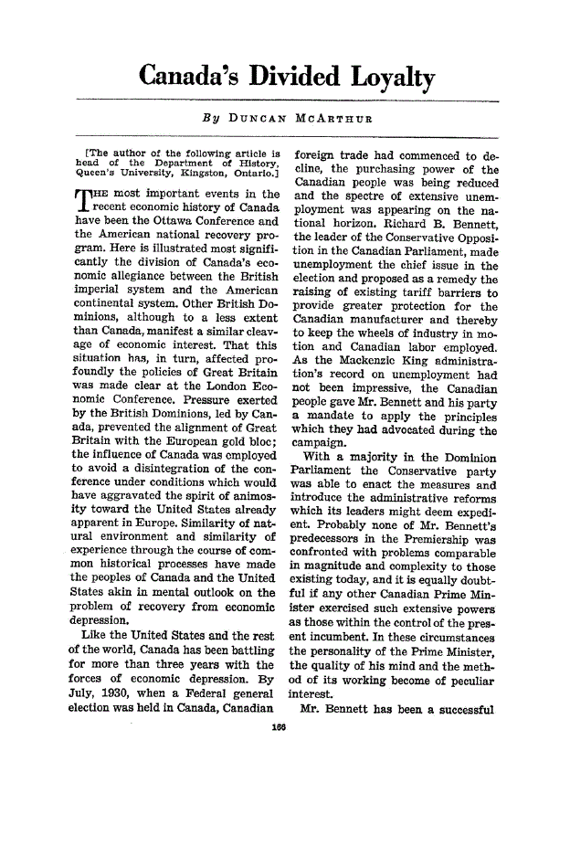 First page of Canada’s Divided Loyalty
