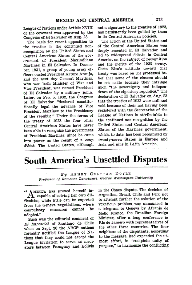 First page of South America’s Unsettled Disputes
