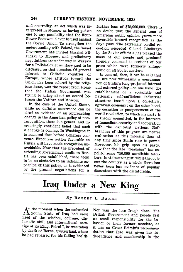 First page of Iraq Under a New King
