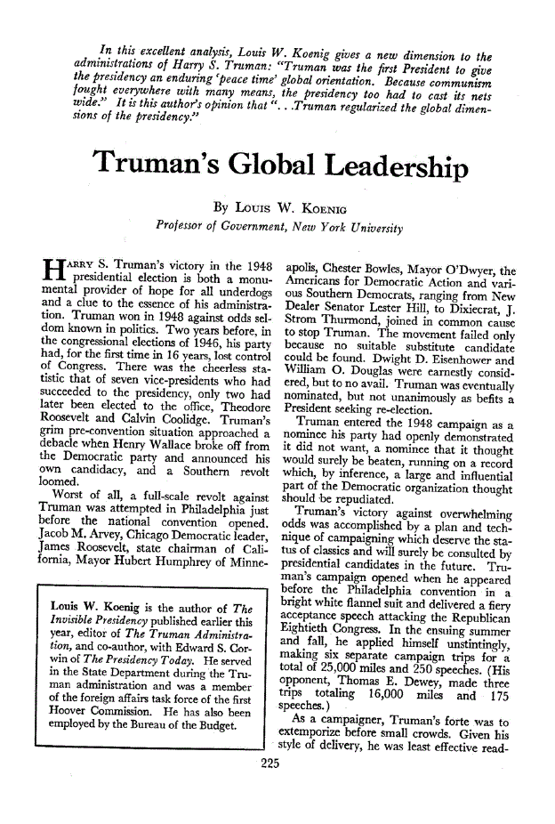 First page of Truman’s Global Leadership