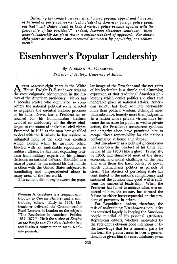 First page of Eisenhower’s Popular Leadership