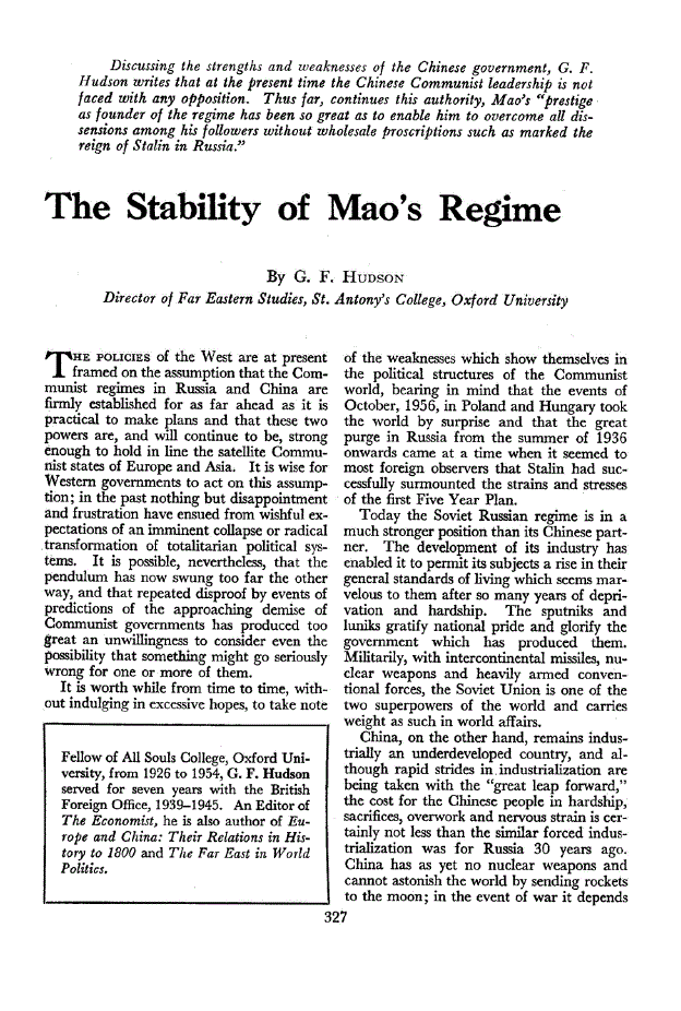 First page of The Stability of Mao’s Regime