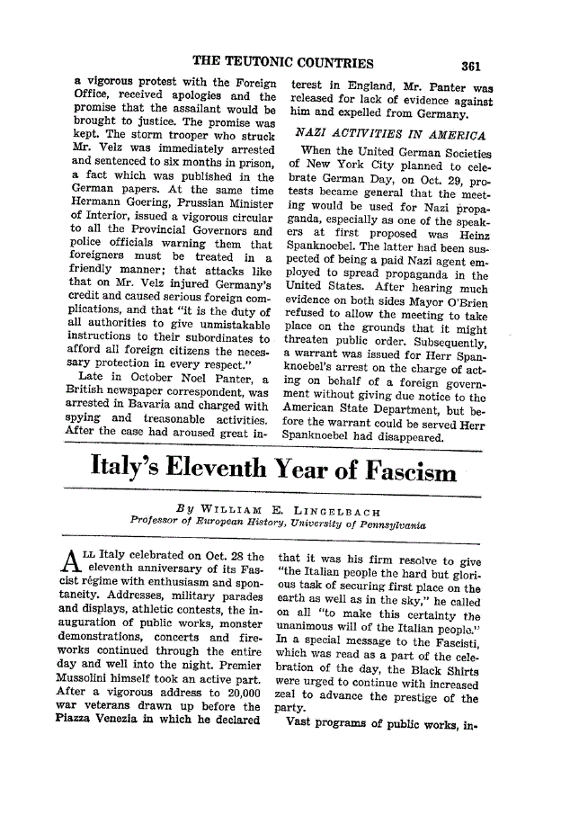 First page of Italy’s Eleventh Year of Fascism