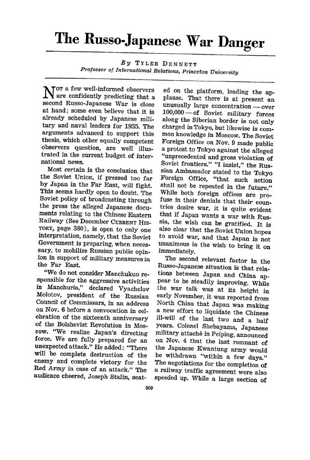 First page of The Russo-Japanese War Danger