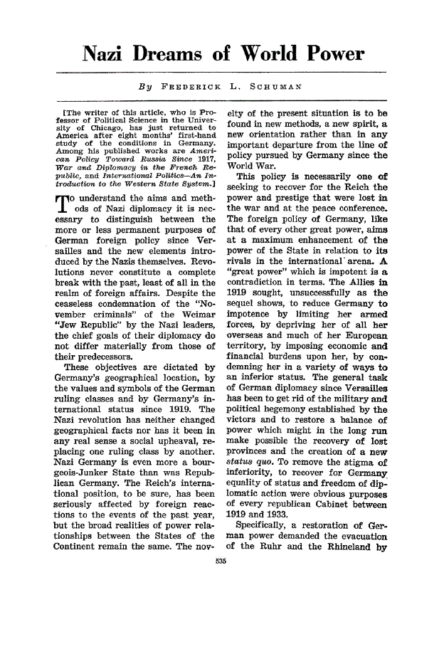 First page of Nazi Dreams of World Power