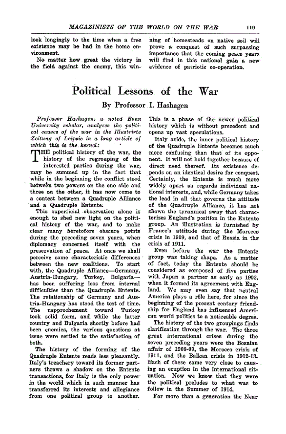 First page of Political Lessons of the War