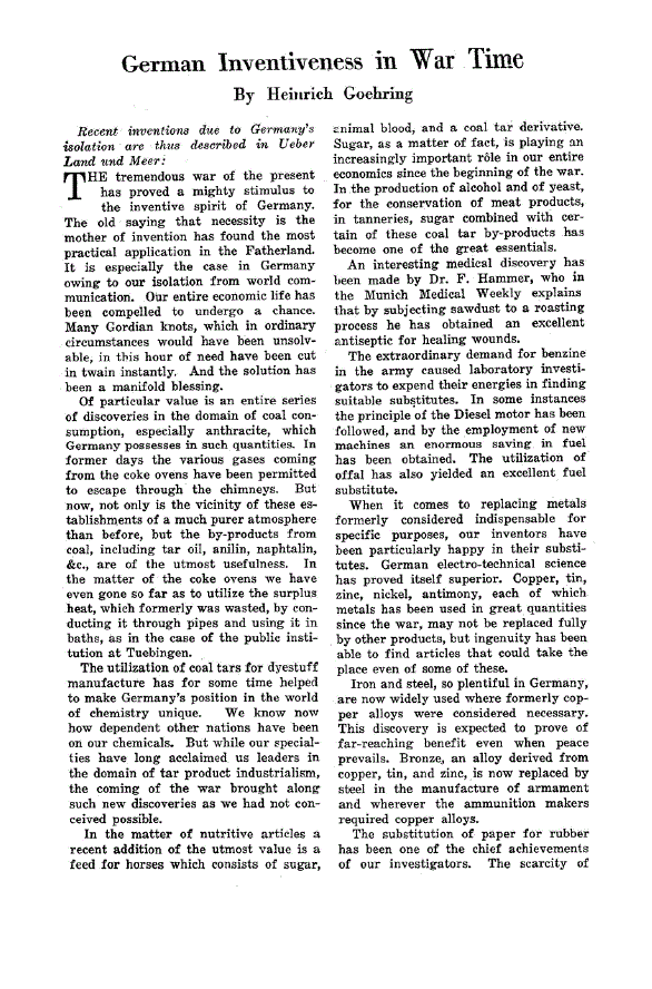 First page of German Inventiveness in War Time