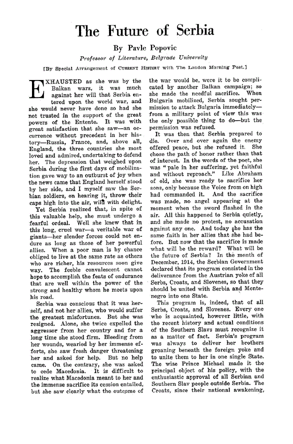 First page of The Future of Serbia