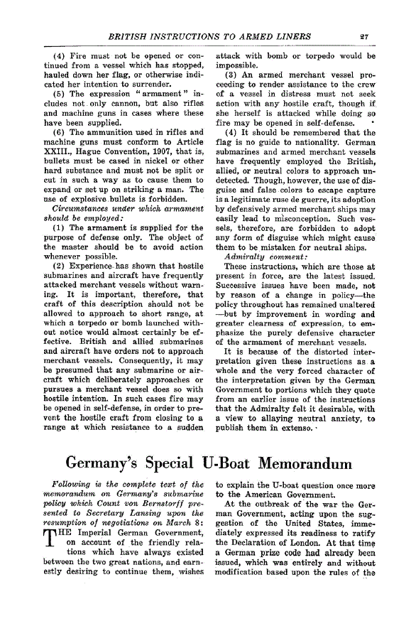 First page of Germany’s Special U-Boat Memorandum