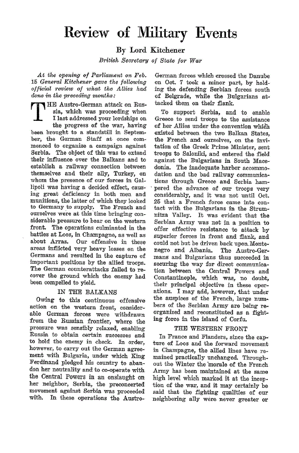 First page of Review of Military Events