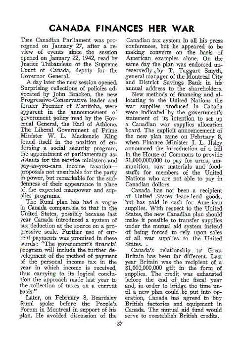 First page of Canada Finances Her War