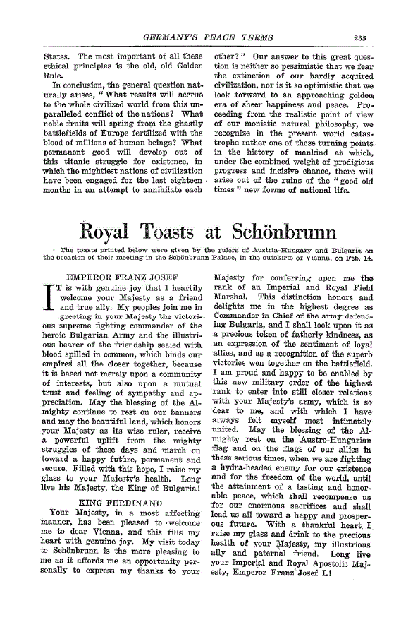 First page of Royal Toasts at Schönbrunn