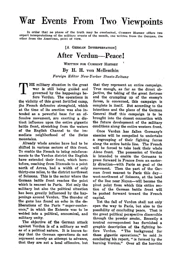 First page of After Verdun—Peace!