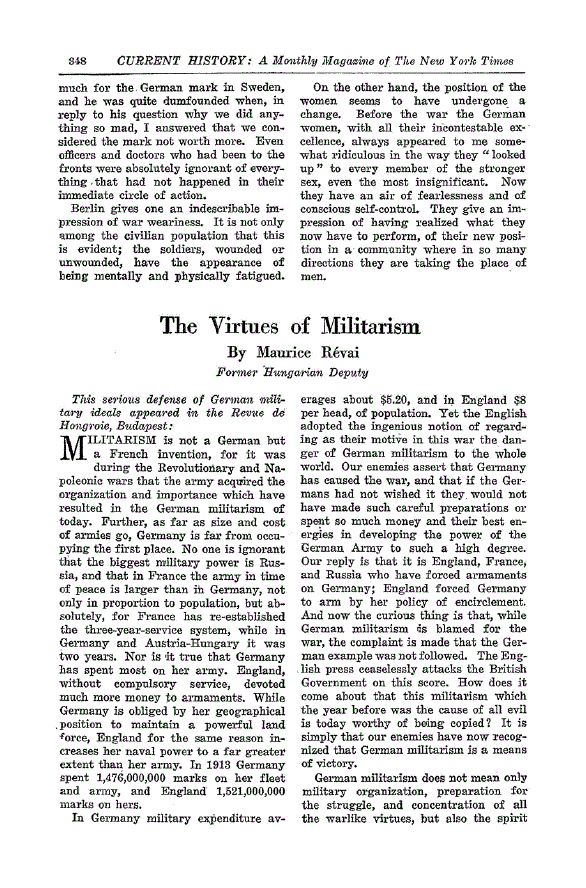 First page of The Virtues of Militarism