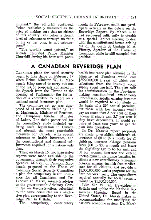 First page of A Canadian Beveridge Plan