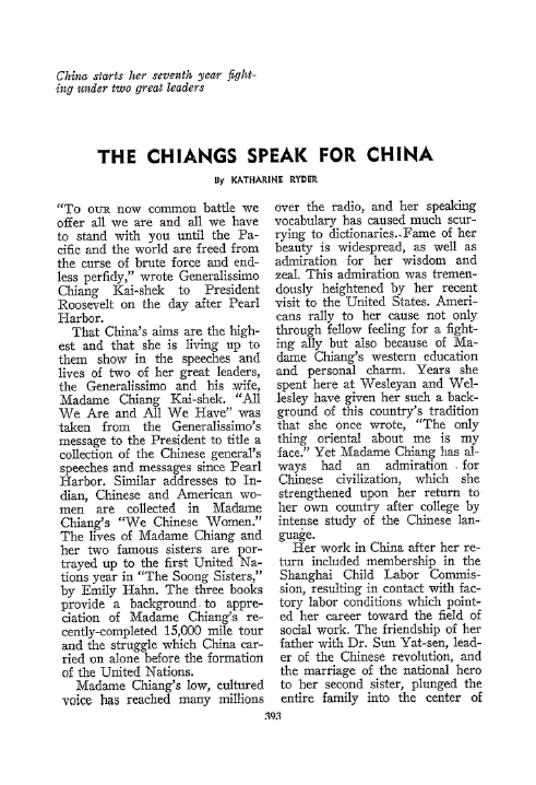 First page of The Chiangs Speak for China