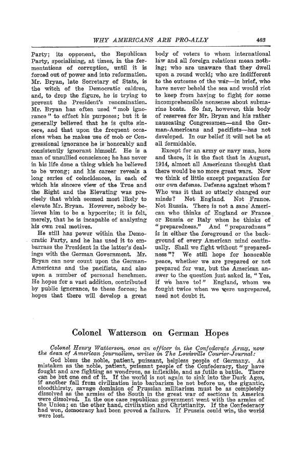 First page of Colonel Walter son on German Hopes