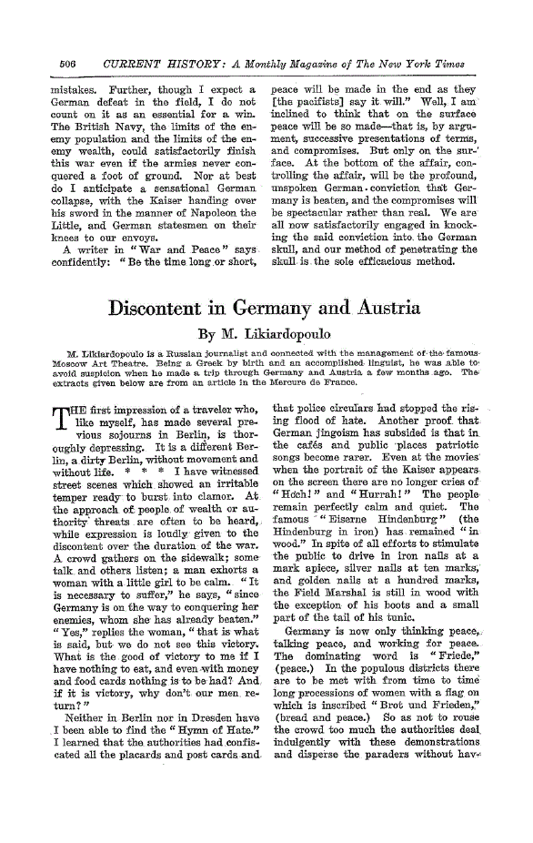First page of Discontent in Germany and Austria