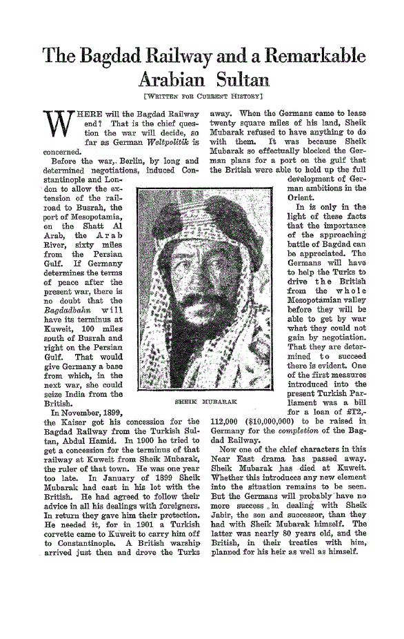 First page of The Bagdad Railway and a Remarkable Arabian Sultan