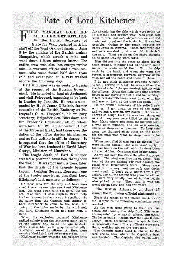 First page of Fate of Lord Kitchener