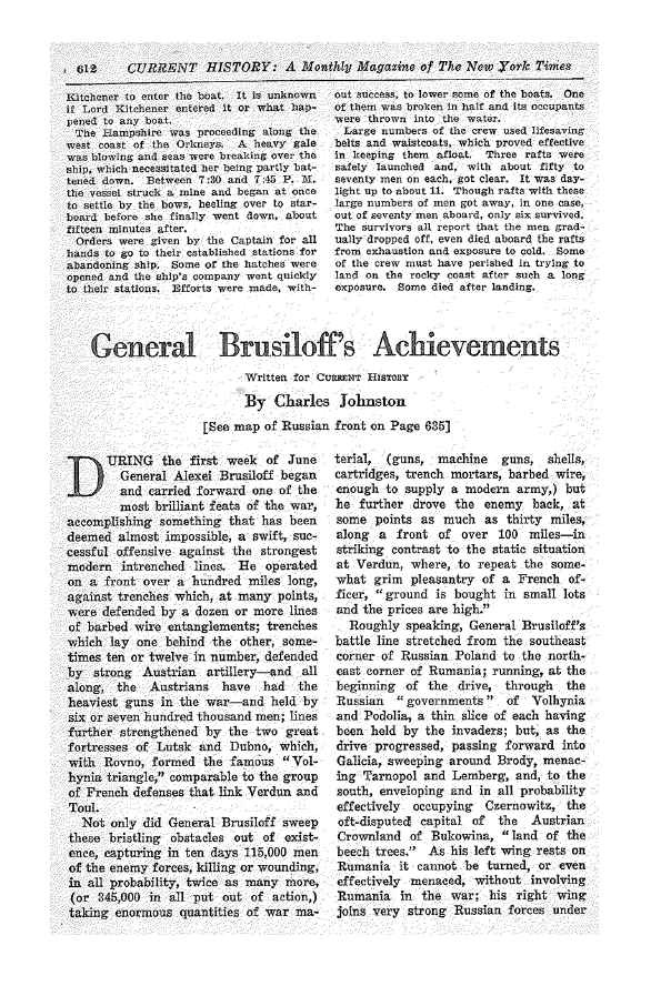 First page of General Brusiloff’s Achievements