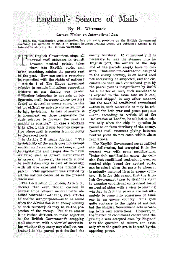 First page of England’s Seizure of Mails