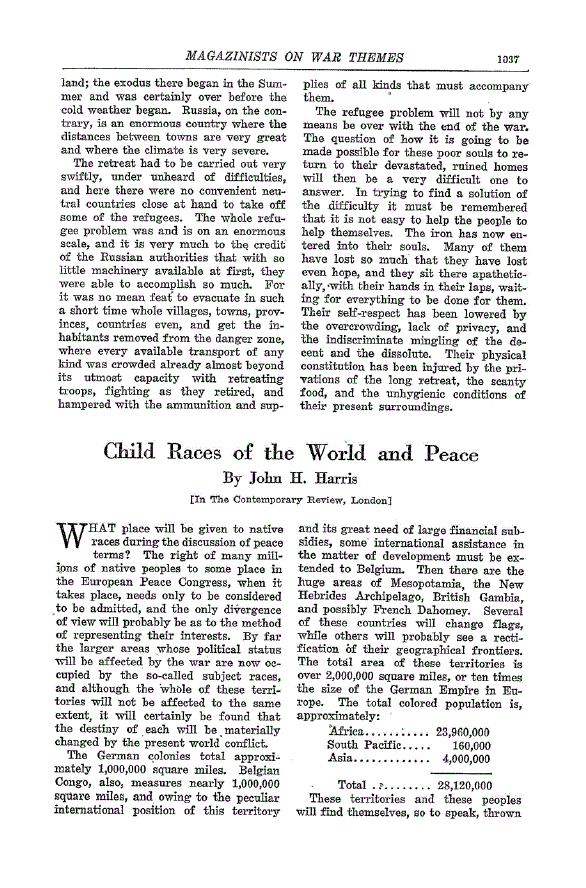 First page of Child Races of the World and Peace