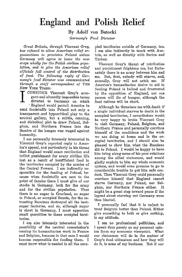 First page of England and Polish Relief