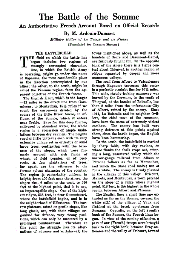 First page of The Battle of the Somme<subtitle>An Authoritative French Account Based on Official Records</subtitle>
