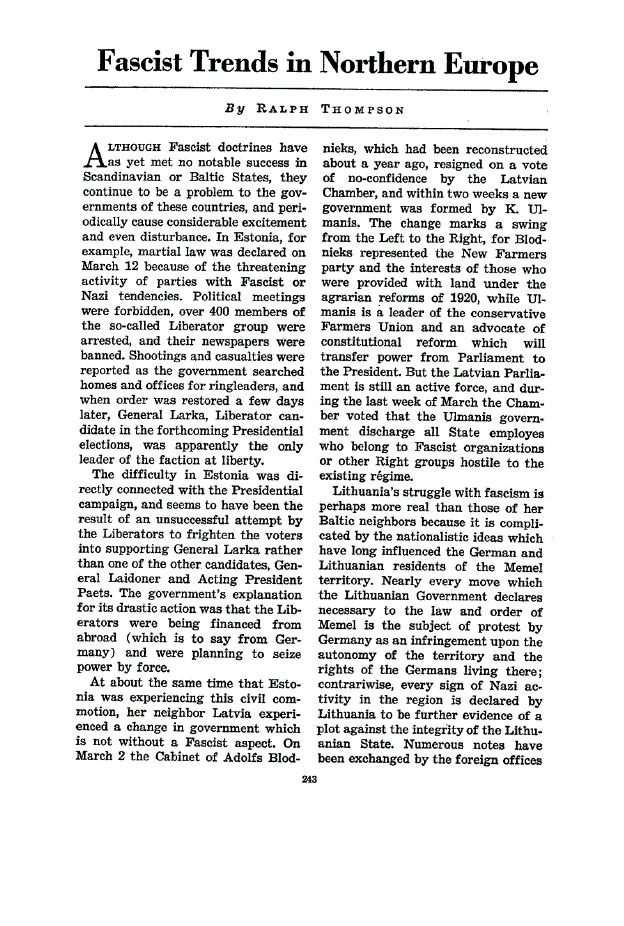 First page of Fascist Trends in Northern Europe