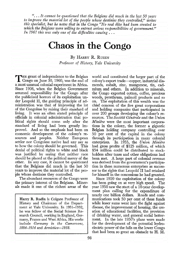 First page of Chaos in the Congo