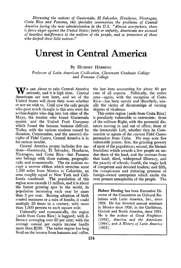 First page of Unrest in Central America