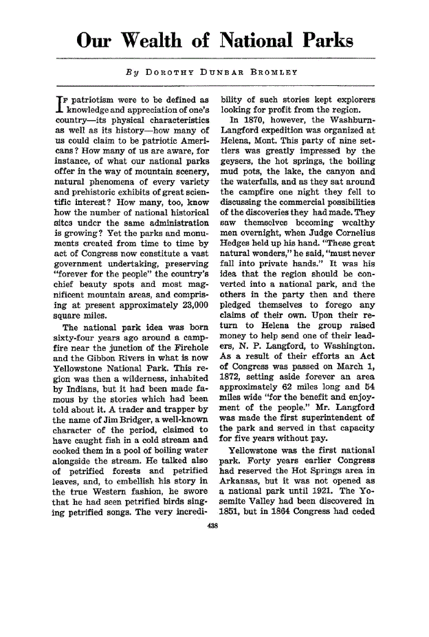 First page of Our Wealth of National Parks