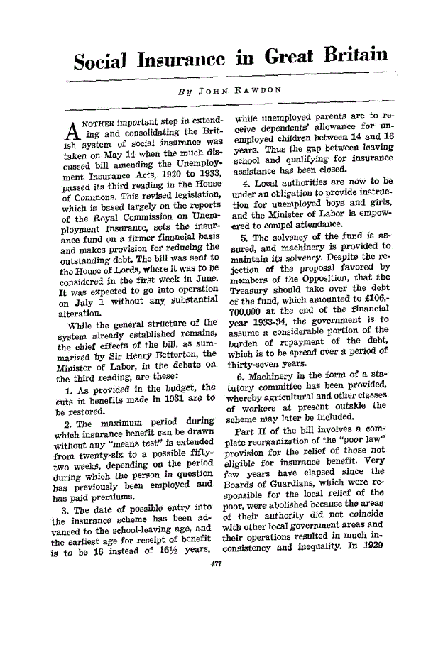 First page of Social Insurance in Great Britain