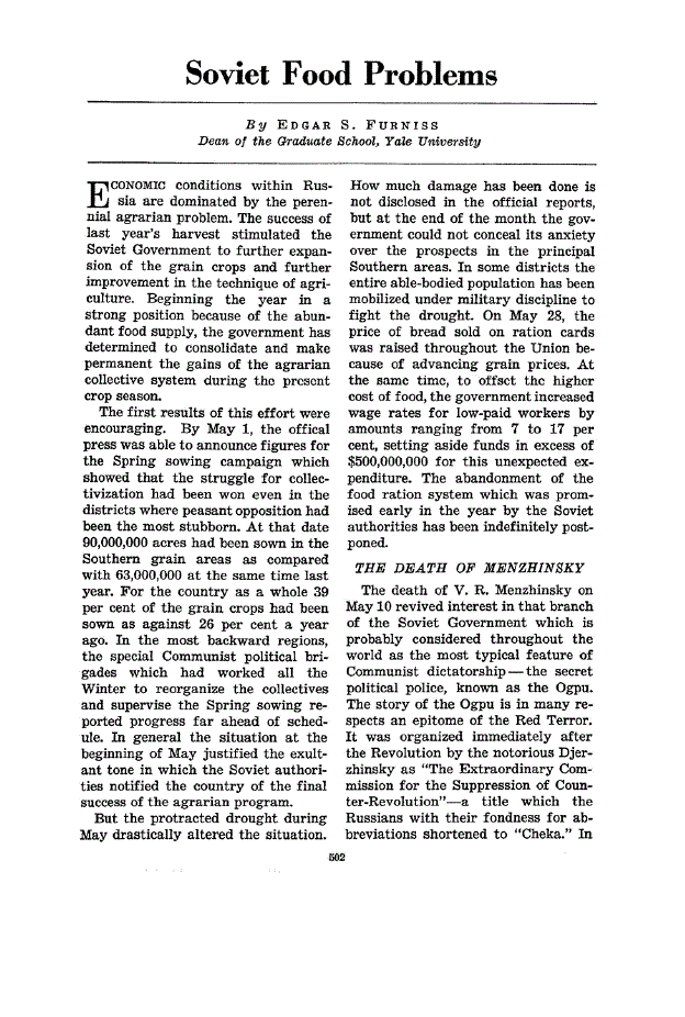 First page of Soviet Food Problems