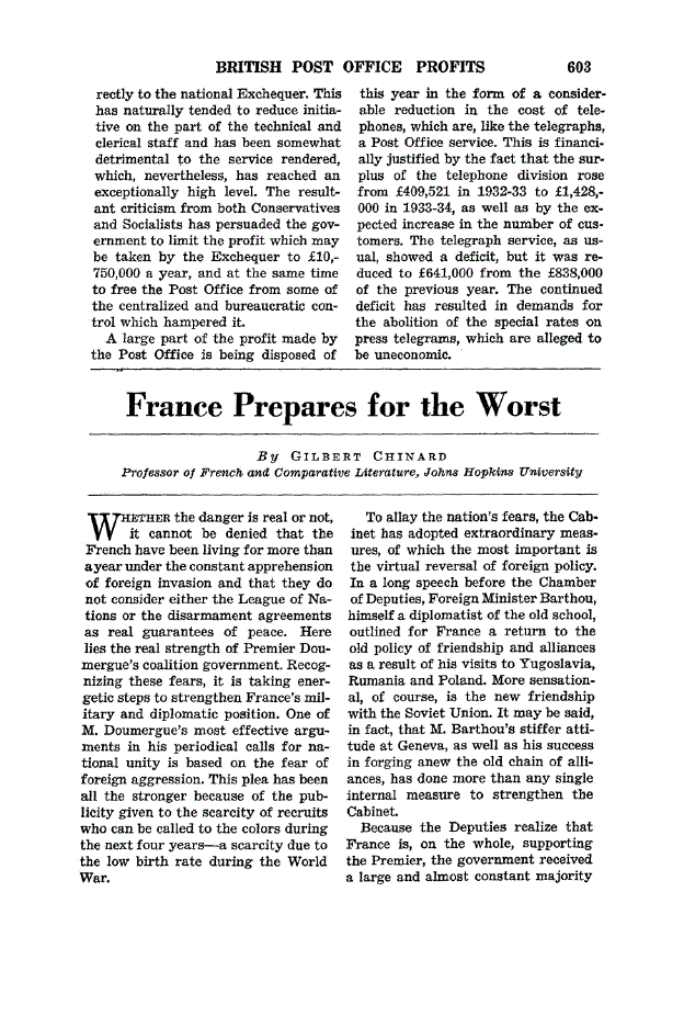 First page of France Prepares for the Worst