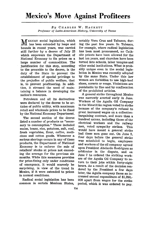 First page of Mexico’s Move Against Profiteers