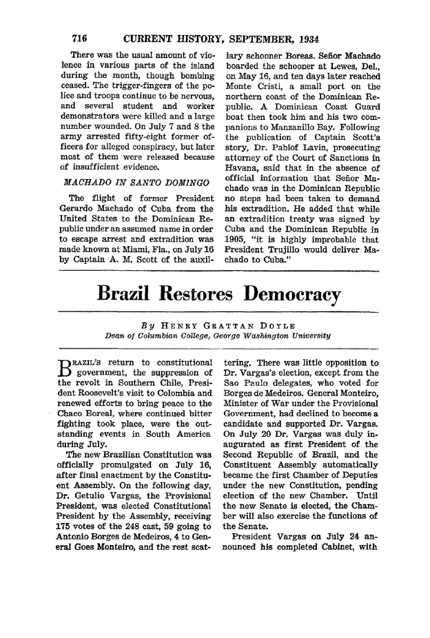 First page of Brazil Restores Democracy
