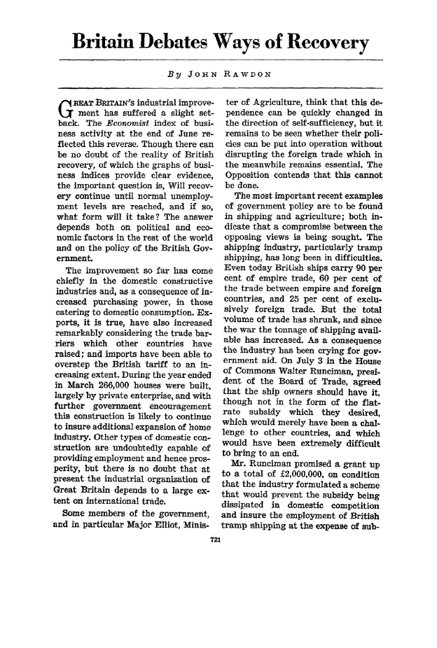 First page of Britain Debates Ways of Recovery