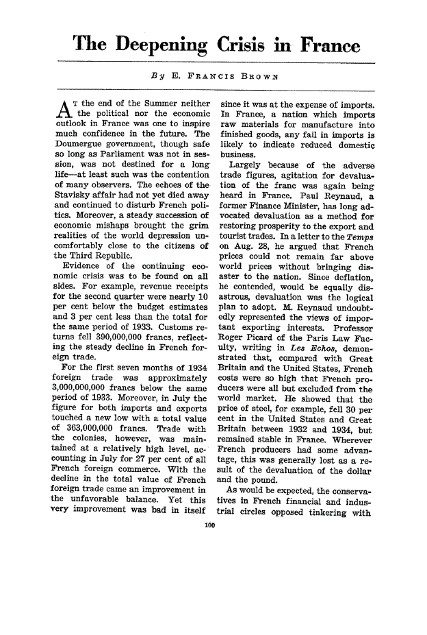 First page of The Deepening Crisis in France