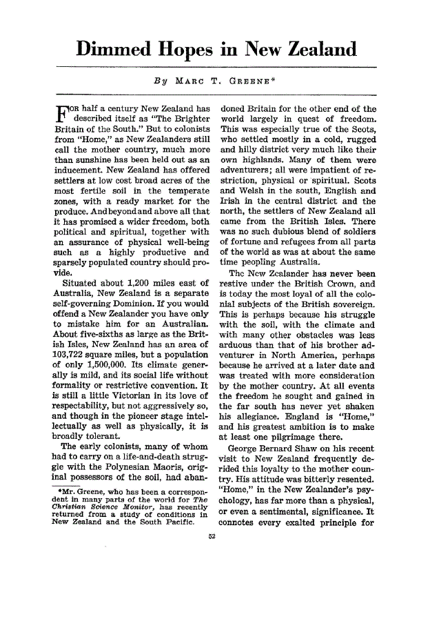 First page of Dimmed Hopes in New Zealand