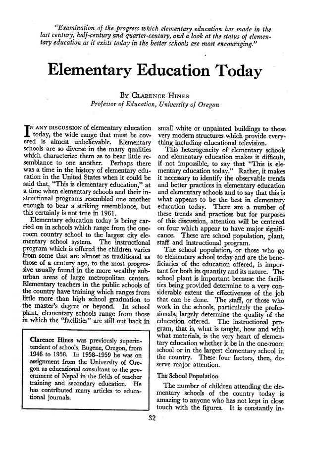 First page of Elementary Education Today