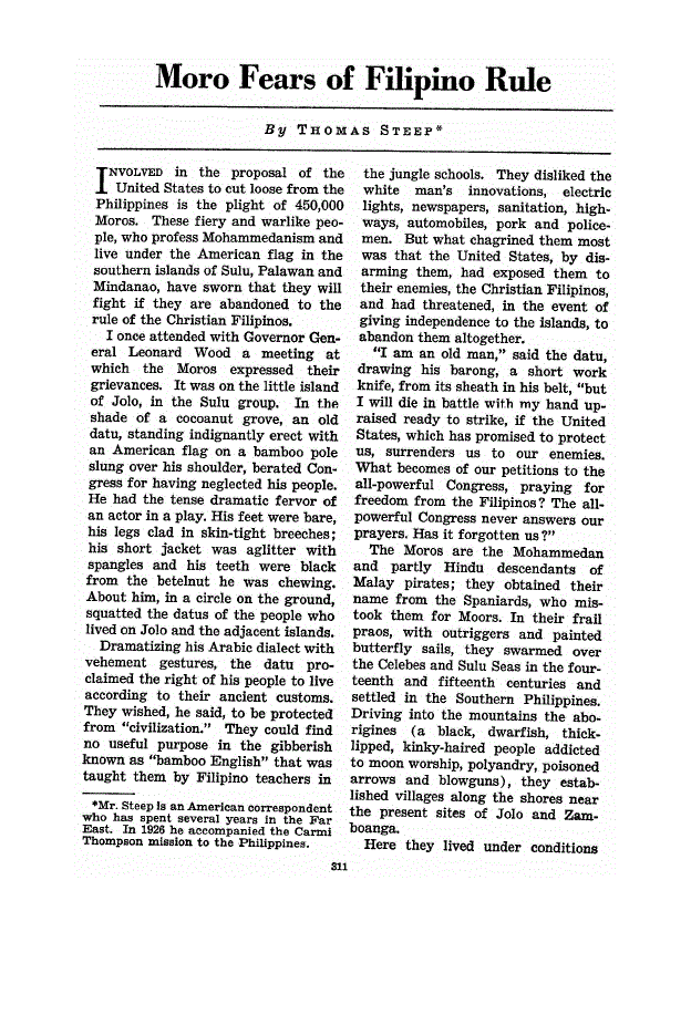 First page of Morofears of Filipino Rule
