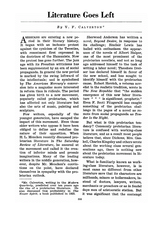 First page of Literature Goes Left