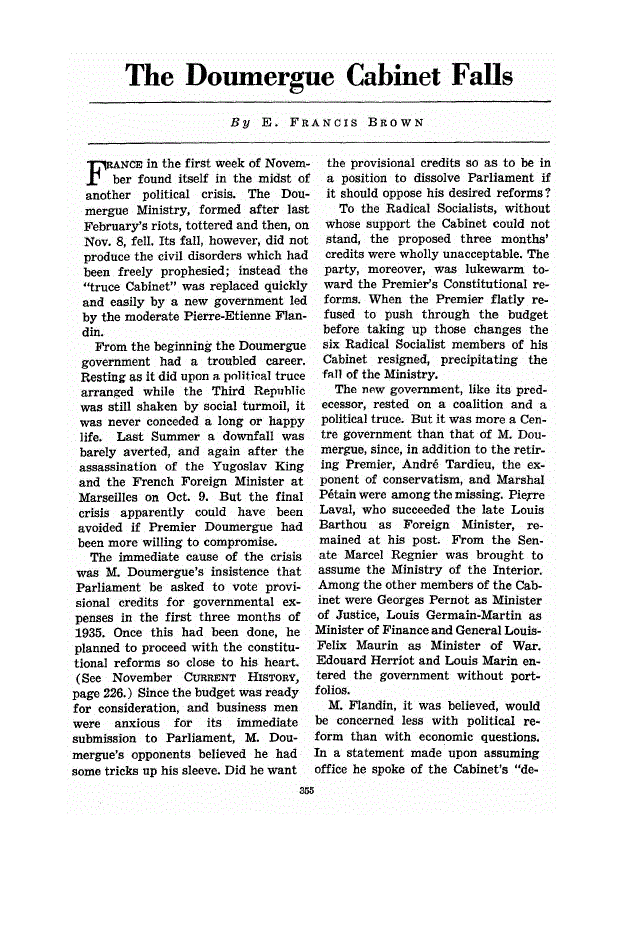 First page of The Doumergue Cabinet Falls