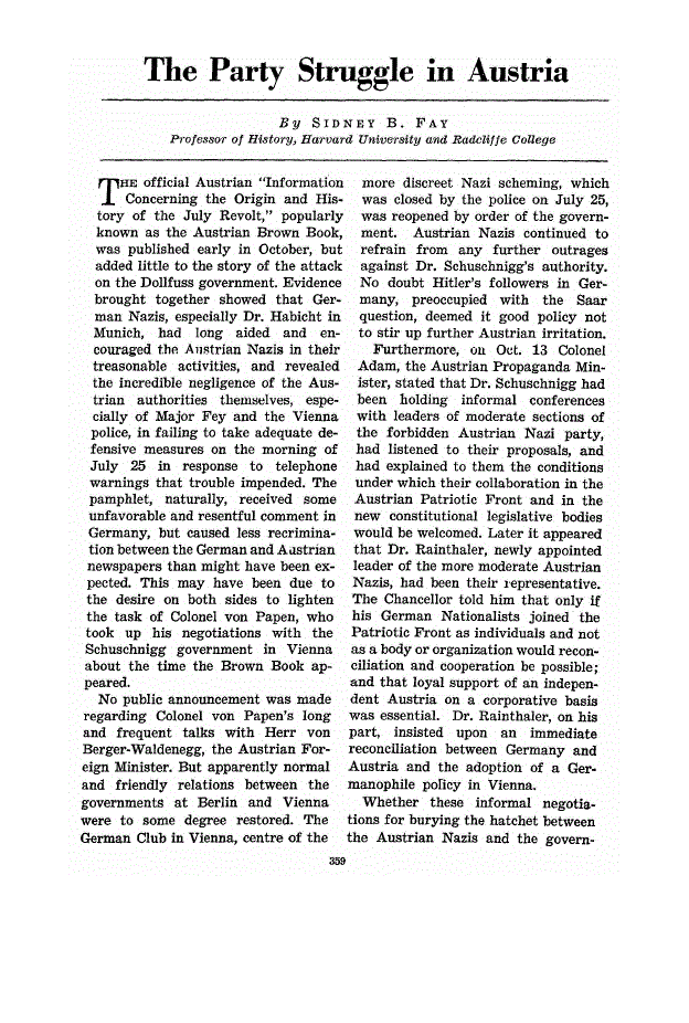 First page of The Party Struggle in Austria